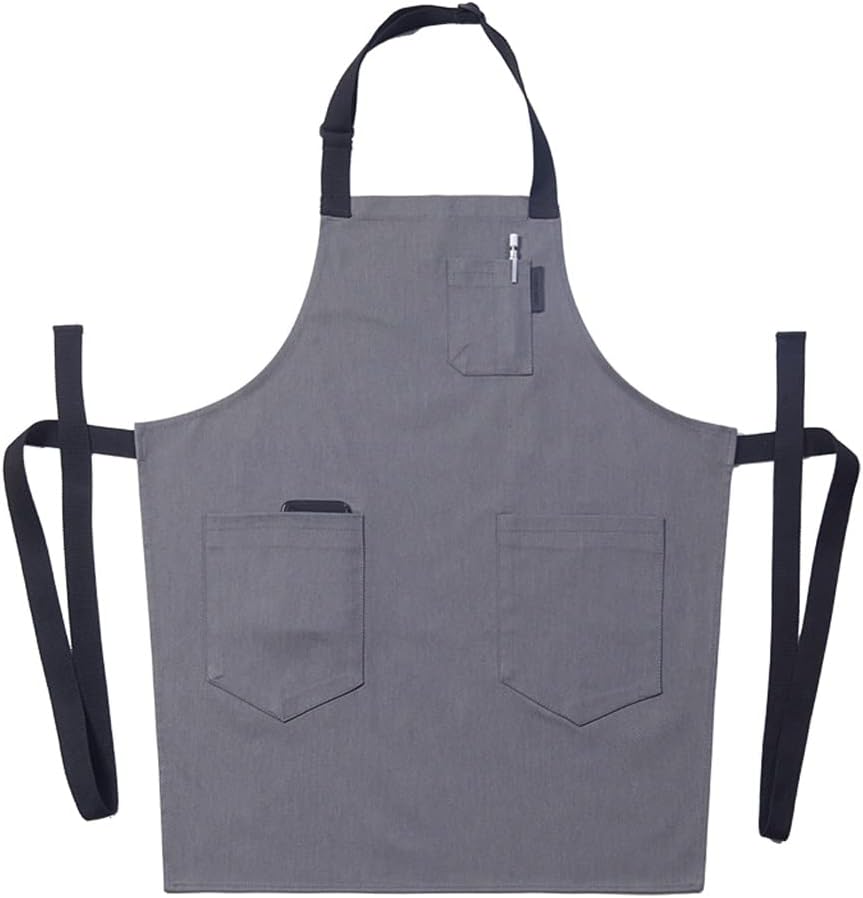 デザイングレーデニムエプロンホームコットンキッチンベーキングエプロン男性と女性のソリッドカラー (Color : Gray, Siz