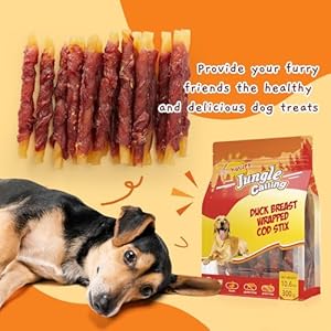 Jungle-Calling-Duck-Wrapped-Cod-Sticks-Dog-Treats-Rawhide-Free-Training-Rewards-Snacks-for-Dogs-Natural-Chewy-Sticks-Treats-106oz - Cucciolini Doodles   Jungle-Calling-Duck-Wrapped-Cod-Sticks-Dog-Treats-Rawhide-Free-Training-Rewards-Snacks-for-Dogs-Natural-Chewy-Sticks-Treats-106oz