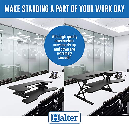 Halter Standing Riser Converter Desk Organizer, 36 Inch Stand Up Desk Monitor Mount, Laptop and Monitor Stand, Height Adjustable Desktop Workstation with Keyboard Tray Computer Stand