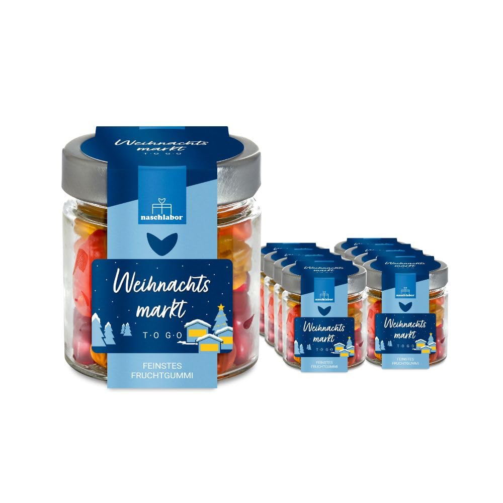 Weihnachtsmarkt To Go in Geschenkglas 120g | leckere Fruchtgummis zur Weihnachtszeit | Das perfekte Geschenk für Weihnachten | Adventskalender Geschenk | Weihnachtsmarkt