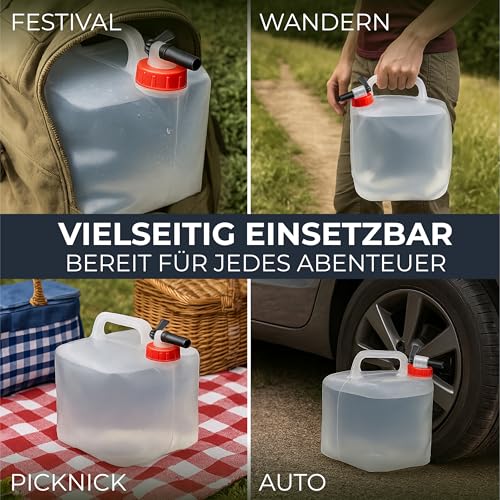 Foto von BAUBAR 4er Set 10L Faltbarer Wasserkanister mit Hahn - BPA-Frei & Lebensmittelecht I Outdoor Camping Wasserbehälter faltbar Trinkwasserkanister Faltkanister Trinkwasser Water Kanister 10l 10 Liter