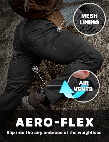 Image of CQR Men's Convertible Cargo Tactical Pants, Water Resistant Outdoor Hiking Pants, Zip Off Lightweight Stretch Work Pants