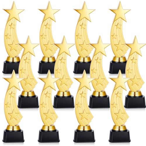 Quelay 12 Pcs 9.5 Inch Trophy Awards Gold Plastic Trophies Bulk for Employee Recognition, School Prize, Motivational Gift, Celebrating Outstanding Achievement, Competition (Shooting Star)
