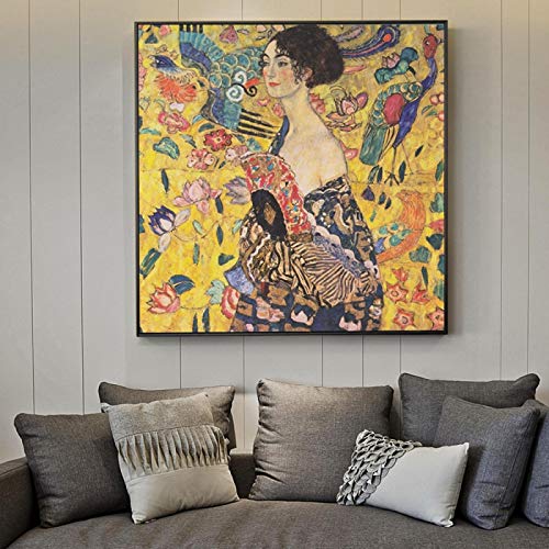 Yinaa Decor Gustav Klimt Famous Paintings Portrait of Adele Bloch Golden Wall Art Pictures for Living Room Canvas Painting Artwork 40x40cm frameless