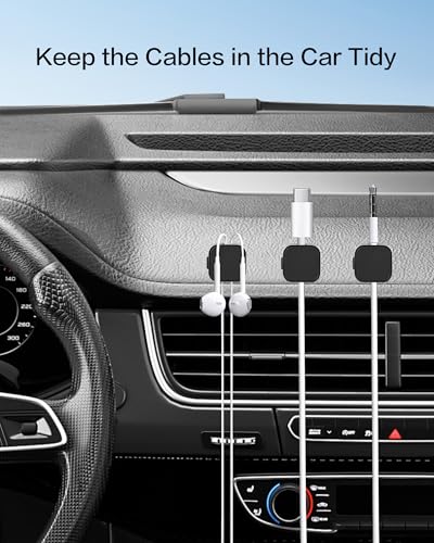 10 Pack Clips de Gestión de Cables para Escritorio con Adhesivo Fuerte, Organizador Magnético para Cables de Carga de Teléfono, Fácil de Abrir, para Escritorio, Pared, Oficina, Coche, Mesita de Noche (Negro) miniatura 6
