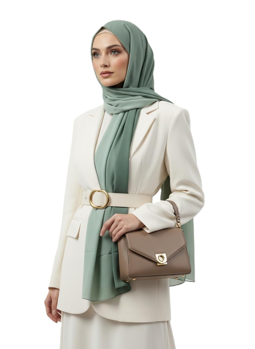 Women Hijab Scarf 180x70cm Chiffon Georgette Lightweight Soft Fabric Easy to Drape with Burqah Abaya and Modest Dress
