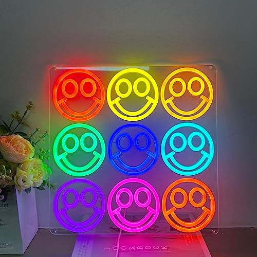 Bowtus Custom Smiley Face Neon Sign Wall Light for Home Room Bar Club Shop Party Wedding Art Decor Anime Cartoon Smile LED Night Light, Multi-color