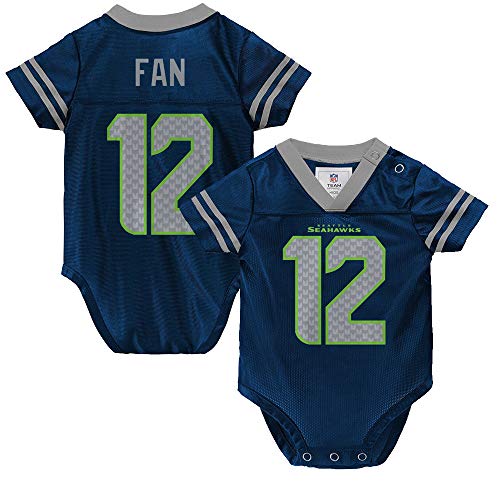 Outerstuff NFL Newborn Infants Team Color Name and Number Home Player Creeper Bodysuit Jersey (Fan 12 Seattle Seahawks Navy Home 3-6 Months)