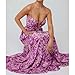 ABYOVRT Women Floral Maxi Dress Tie Front Cut Out Backless Boho Spaghetti Strap Summer Beach Sundress (Purple,S)
