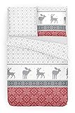 Träumschön Biber Bettwäsche 135x200 Winter - Rentier Bettwäsche 135x200 - Bordeaux Weihnachts Bettwäsche 135x200 - 100% Baumwolle