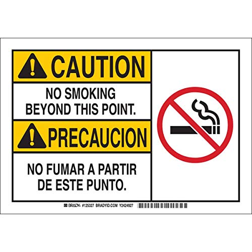 Brady 125326 Bilingual Sign, Legend "No Smoking Beyond This Point./No Fumar A Partir De Este Punto", 7" Height, 10" Width, Black, Red, Yellow on White
