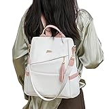 Mochila feminina anti-roubo, leve, elegante, bolsa de ombro conversível de grande capacidade para viagens, deslocamentos, passeios, branca com azul