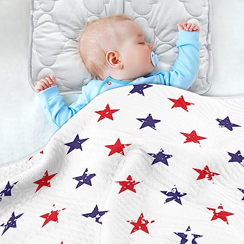 Image of Swaddle Blanket for American Flag Stars Baby Receiving Blanket Muslin Baby Swaddles Soft Cotton Breathable Nursery Blankets for Unisex Boys and Girls 30x40 Inch