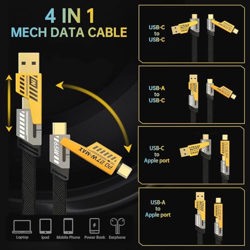 Image of Butee Original 4 in 1 65W Multi-Function Super Fast USB C Cable, Gold Plated 27W USB C to Lightning Cable, Compatible with MacBook Pro, iPhone 15 14 13 12 Series /S /A /M /F /Z /Note Series