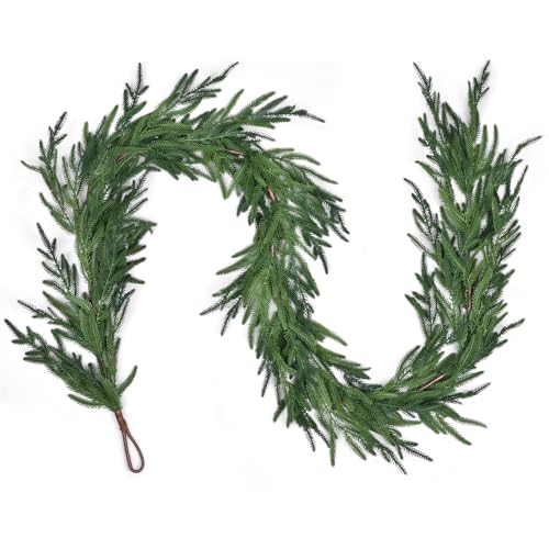 Artiflr Christmas Norfolk Pine Garlands, Realistic Artificial Faux Greenery Garland, Cedar Garland for Mantle, Holiday Indoor Outdoor Fireplace Winter Christmas Decor (6ft) by Artiflr - Used condition - US$13.73
