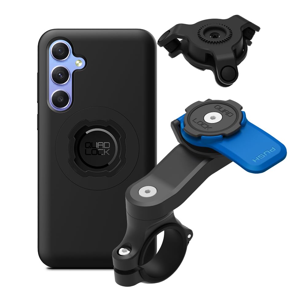 Quad Lock Moto Handlebar Kit with Dampener and MAG Case for Galaxy A55