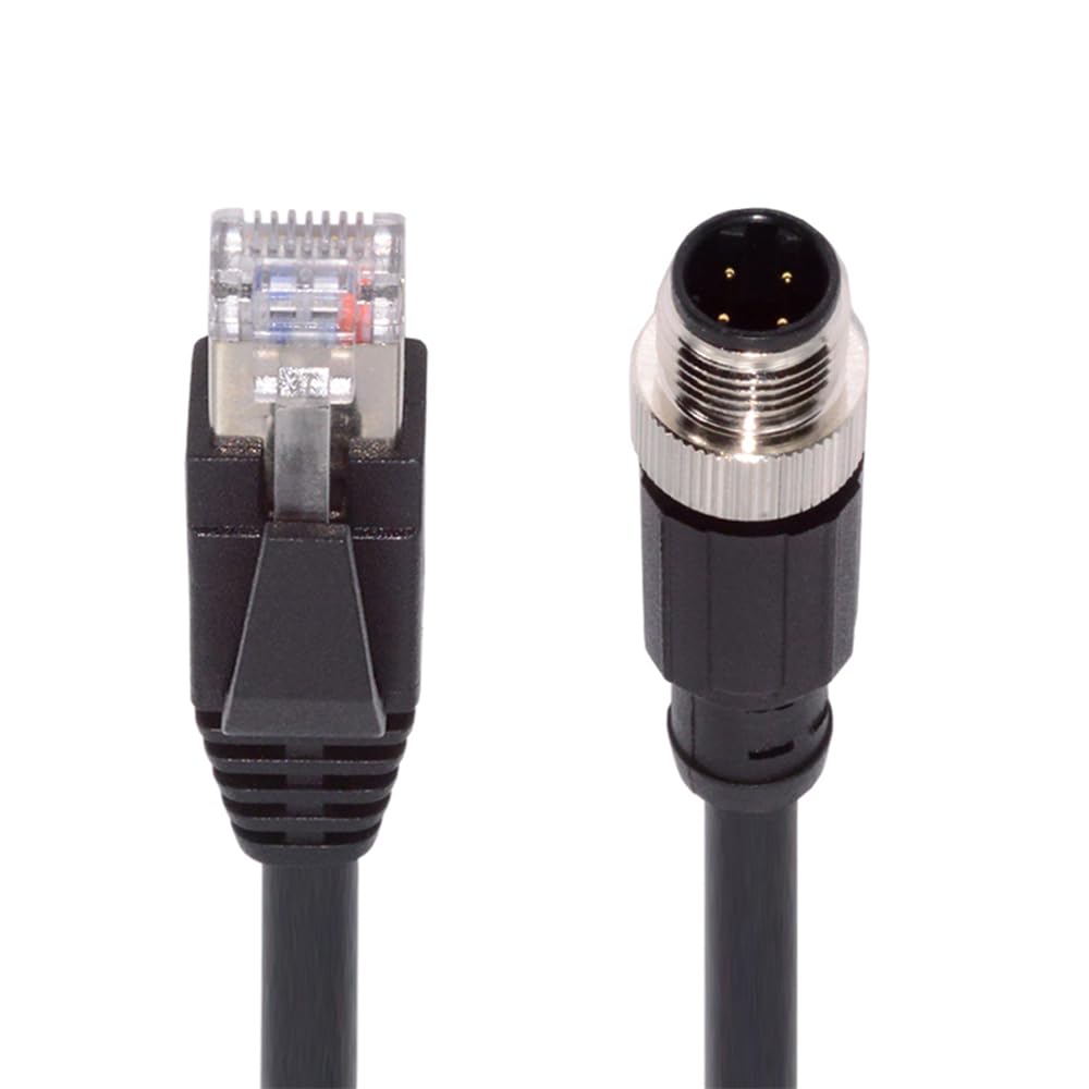 xiwai Cable de conexión M12 de 4 pines codificado en D tipo D macho a RJ45 macho Cat5e IP67 LAN Ethernet Network Industrial Aplicaciones Cable 1 m