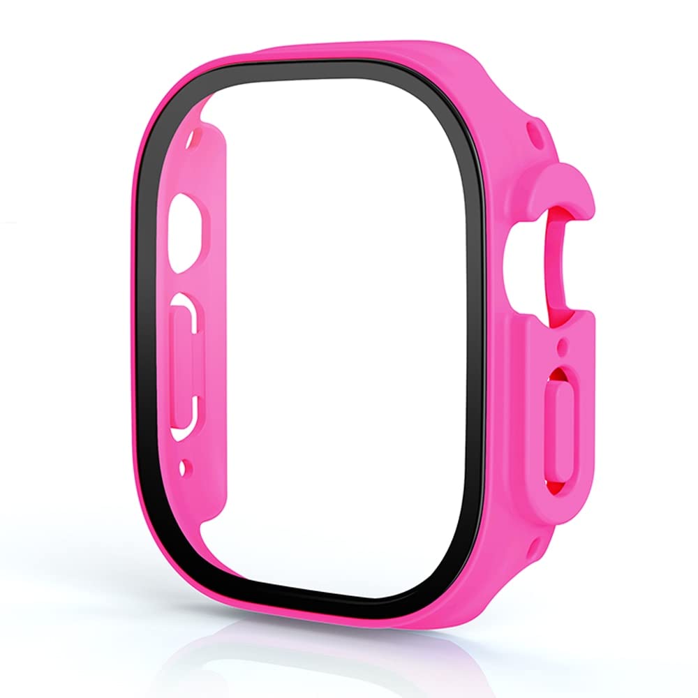 Coque Apple Watch Ultra 49mm en verre trempé rose rouge élégante