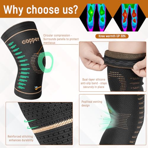 Image of JIUFENTIAN Copper Knee Sleeves with Comfortable Compression(2 Pack, Small)