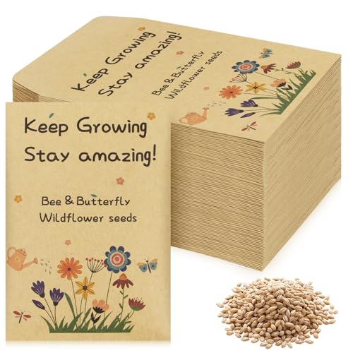 BORISCA 60 Pcs Seed Packets Envelopes 10x7cm/3.94x2.76in Seed Bags Let Love Grow Seed Packets Wildflower Design Wedding Favours Baby Shower Party Gifts (Seeds Not Included)