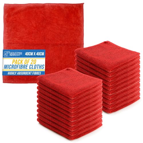 Image of Microfiber Cleaning Cloth, Large Size 40x40cm, Super Absorbent Lint Free Microfibre Cloths Cleaning for Home, Kitchen, Surface, Mirrors, Bathrooms, Motorbike, Car (Red, 20)