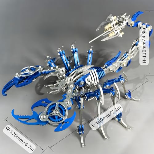 Image of 3D Metal Scorpion Puzzles for Adults: 3-D Puzzles Metal Model Kits to Build DIY Assembly Mechanical Puzzle Building Block Toys with Tool Brain Teaser Craft for Home Decor (Metal Scorpion-Blue)