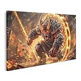 islandburner Bild auf Leinwand Dämonischer Krieger im Feuersturm für Wohnzimmer Fantasy-Fans Comicbuchladen Bilder Wandbilder Poster