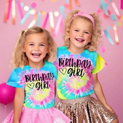 Birthday Girl Shirt Kids Toddler Girls Tie Dye Birthday T-Shirt Funny Bday Party Outfits Gift Summer Tee Tops 1-10Y4