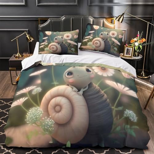 Parure de lit escargot mignon 140x200cm avec housse de couette en microfibre