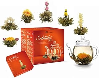 Creano Flowering Tea Abloom Tea  Flower Tea Ball Gift set with 500 ml Glass Tea Pot | White tea