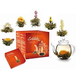 Creano – Un Mix de Té de Flores – «Tè floreciente» Set de Regalo con Jarra de Cristal | Té blanco (6 Tipos diferentes)