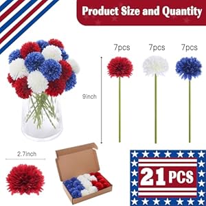 Kimura's Cabin 21Pcs Fake Ball Flowers 4th of July Artificial Chrysanthemum Flowers Fake Mums Flowers Memorial Day Home Decor Table Centerpieces DIY Patriotic Decor Flowers(Red White Blue) Kimuras Cabin 21Pcs Fake Ball Flowers 4th of July Artificial Chrysanthemum Flowers Fake Mums Flowers Memorial Day Home Decor Table Centerpieces DIY Patriotic Decor FlowersRed White Blue