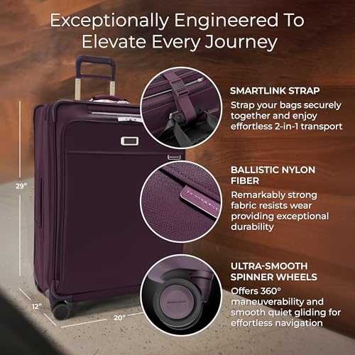 Briggs & Riley 29" Large Expandable Spinner - Checked Luggage for Travel, Suitcases with Wheels, Softside Rolling Bag for Men & Women, Self-Repairing Zipper - Baseline Collection, Plum2