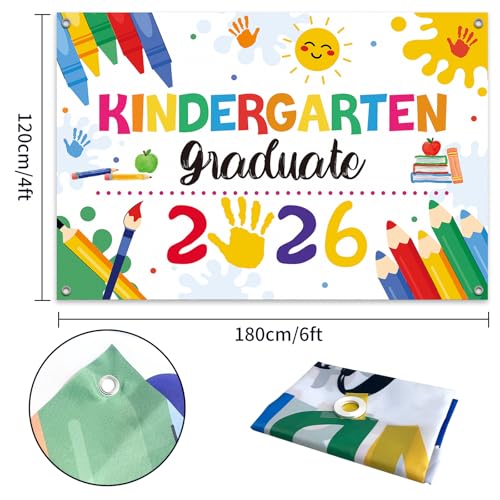 Large Kindergarten Graduate 2026 Backdrop Banner, White, 6x4ft
