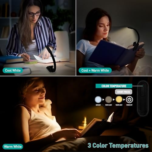 somisgarden Rechargeable Book Light - 9LED Vertical Reading Light w/ 9 Color Temp, Stepless Dimming, 50H Battery, USB-C, Clip & Magnet - Gift for Book Lovers - image 3