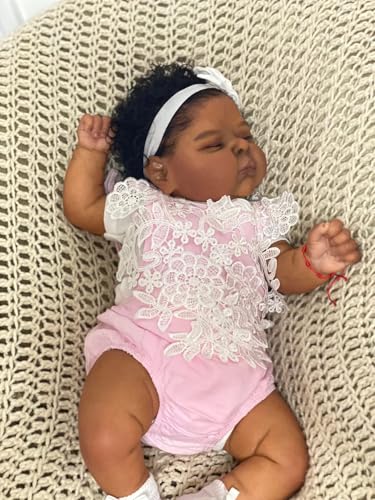 Anano 50 cm Waschbare Afroamerikanische Reborn Baby Puppe Vollsilikon Schwarze Lebensechte Babypuppen, Biracial Realistische Babypuppe Mit Brauner Haut Für Kinder