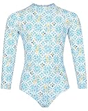 Tame the Sun Long Sleeve Girls Swimsuit - Rash Guard One Piece Bathing Suit - UPF 50+ Zipper Girls Swimwear (Mosaic, 8)