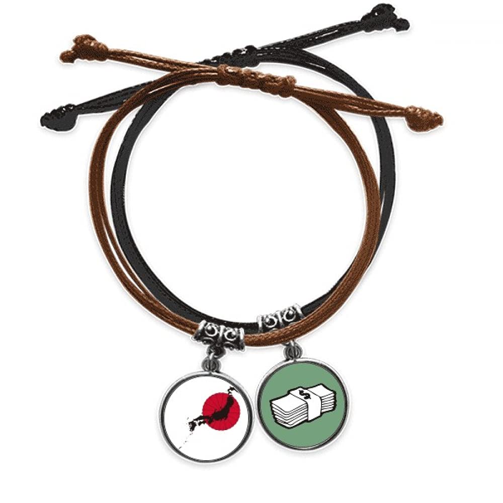 Pulsera de cuero con emblema japonés mapa grabado a mano pulsera ajustable retro 3