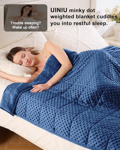 Image of Weighted Blanket for Adults Twin Size 15 lbs, Soft Cooling Minky Dot Heavy Breathable Blanket for All-Season, Washable Weighted Throw with Glass Beads, 60 x 80 Inches, Navy Blue