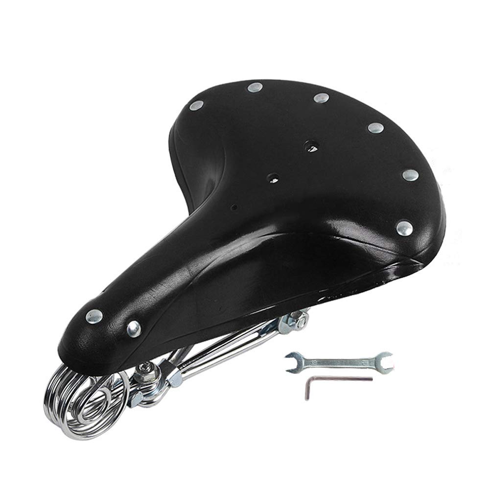 Baceyong - Sella per bicicletta, comoda e vintage, in pelle bovina, con molle (nero)