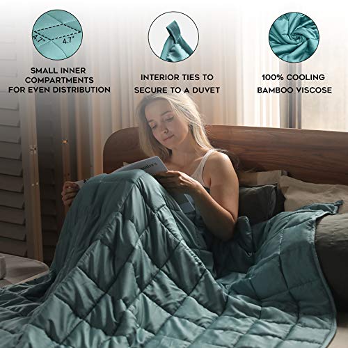 Image of YnM Cooling Weighted Blanket - Oeko-Tex Certified Material with Premium Glass Beads (Sea Grass, 60''x80'' 25lbs), Suit for One Person(~240lb) Use on Queen /King Bed
