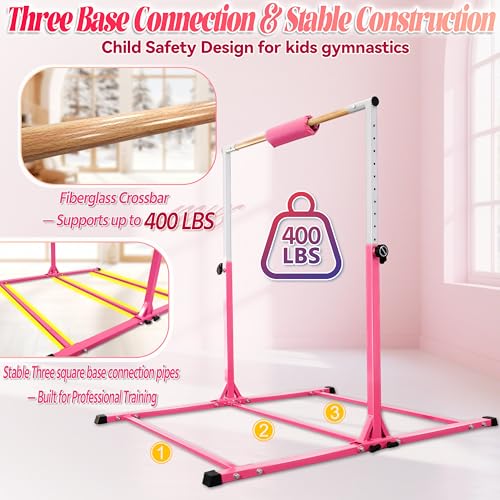 Image of Seliyoo Foldable Gymnastics Bar for Kids Teens Ages 3-18, 5FT /6FT Kip Training Bar -Sturdy Base for Home Training,Adjustable Height 35 inch to 59 inch for, 400 LBS Capacity,Anti-Slip Base & Easy Assembly