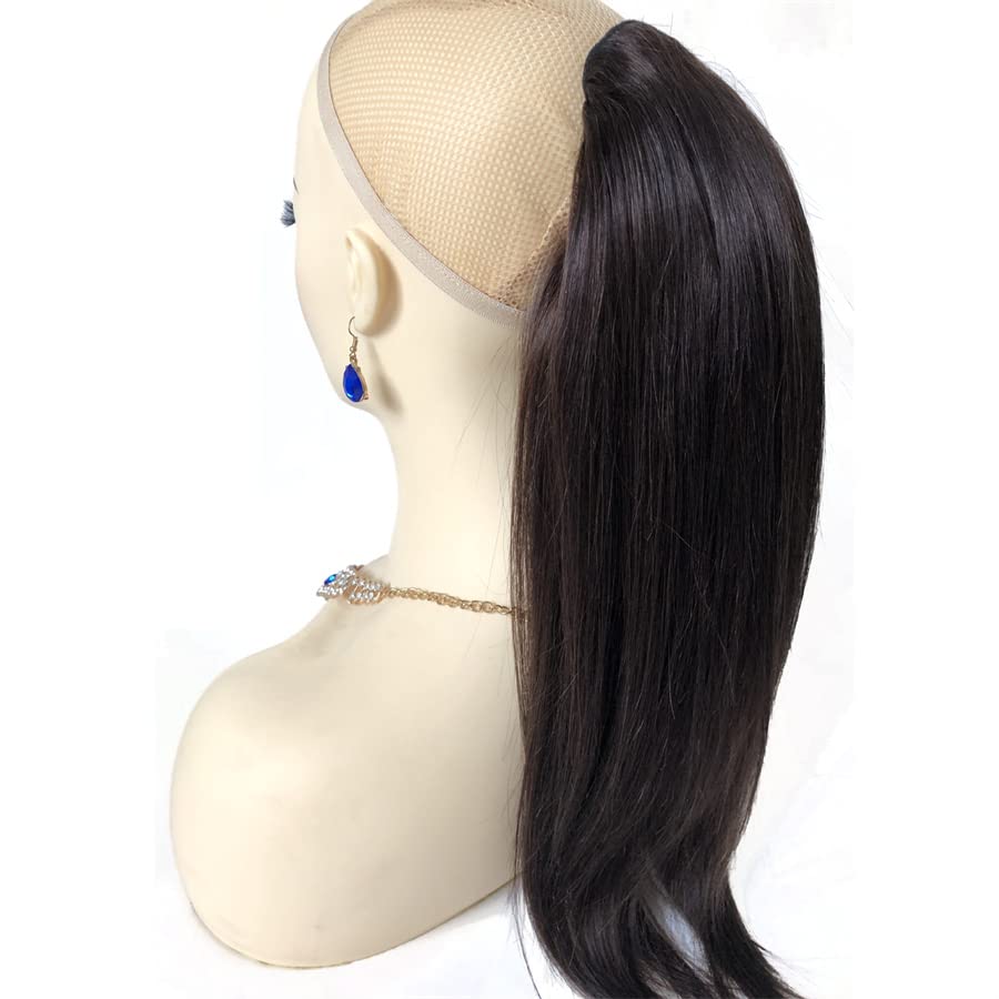 24" Drawstring Straight Ponytail Extension Dark Brown #2 Real Human Hair