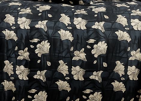 Image of DECOR2ADMIRE 300TC Premium Glace Cotton Printed Super King Size Double Bedsheet with Two Pillow Covers, 108 * 108 Inches or 9ft by 9ft or 275 cm x 275 cm (Black Floral Elegance)