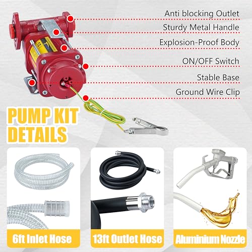 Image of Trupow 12V DC 10GPM Self-priming Gasoline Diesel Oil Fuel Transfer Pump Kit with Discharge Hose & Nozzle