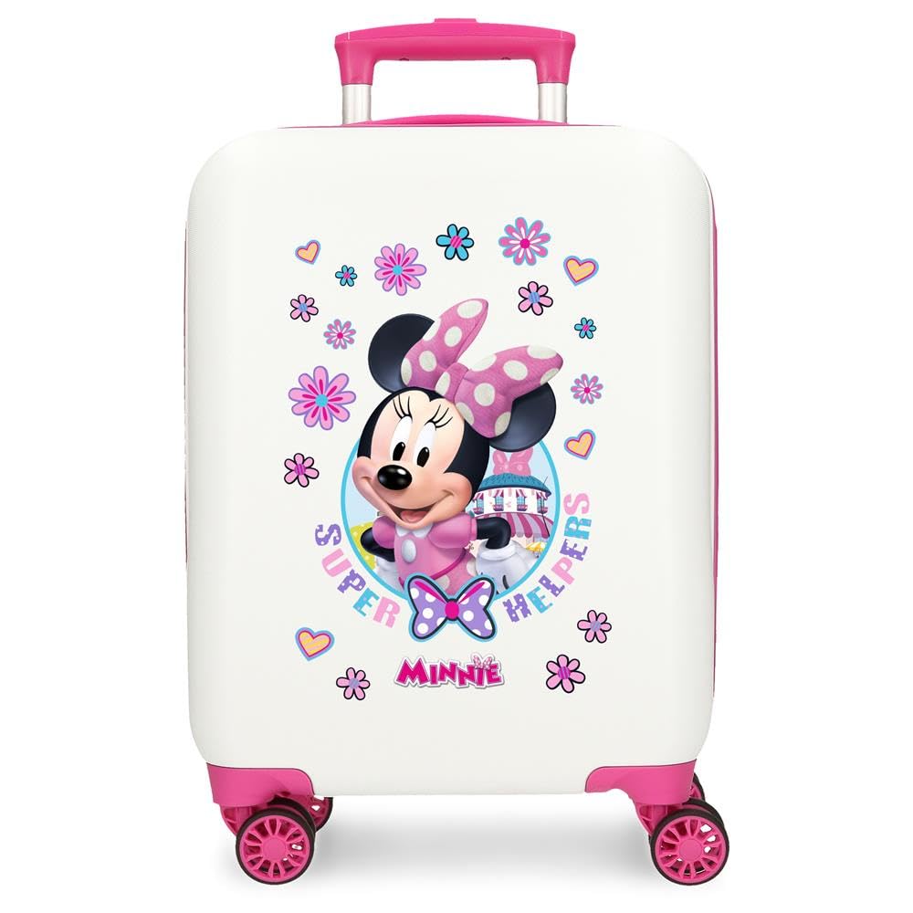 Joumma Disney Minnie Helpers Valigia Cabina, Valigia per bambini, realizzata in ABS, materiale resistente, quattro ruote doppie a rotazione multidirezionale, chiusura a combinazione laterale, bianco,