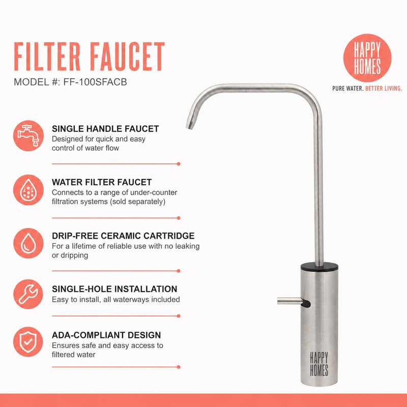 Image of Happy Homes Stainless Steel Faucet Tap - Ideal for Undersink RO Water Purifiers & Kitchen Sinks - Durable Drinking Water Filter Tap (Silver Steel)