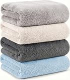 Mofuwa バスタオル セット 【2025年マイベストNo1 ヒアルロン酸 配合】 4枚セット マイクロファイバー 厚手 速乾 小さめ Bath Towel ミニバスタオル (アソート01, 4枚 バスタオル)