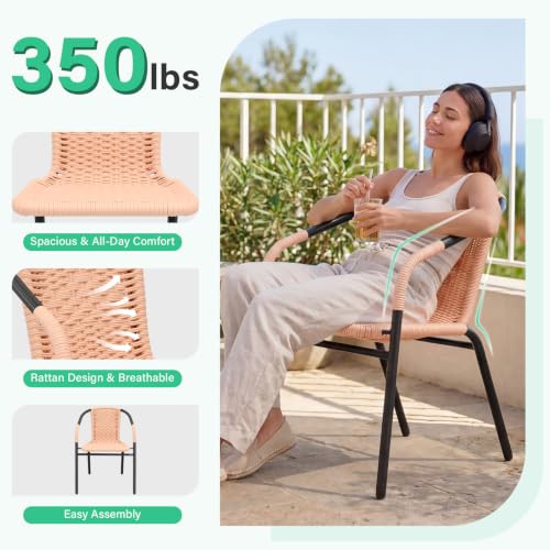 Image of JEAREY Outdoor Dining Chairs Set of 4, Stackable Rattan Patio Chairs, Beige