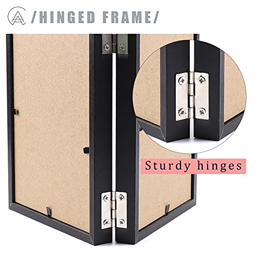 Aevete 5X7 Picture Frames Double Hinged Wood Folding Photo Frames Vertical With Real Glass Front, Black #TOP6